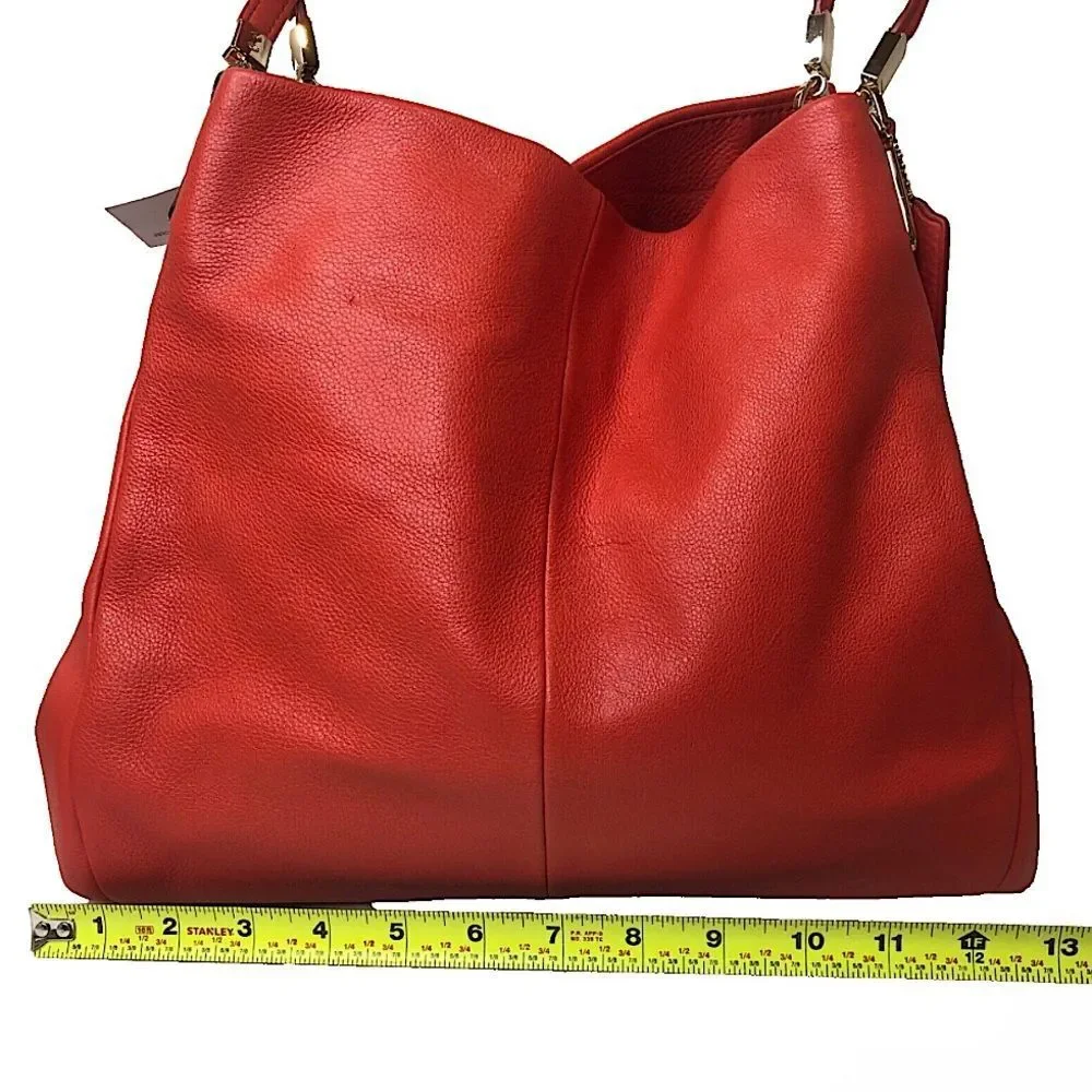 COACH Madison Phoebe Tumbled Cardinal Red Leather 3 Section Shoulder Bag NWT